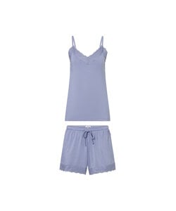 Ten Cate Dames Korte Pyjama Set Shortama Met Kant V-Hals Viscose Lichtblauw