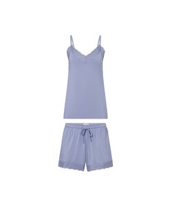 Ten Cate Women's Short Pajama Set Shortama with Lace V-Neck Viscose Light Blue
