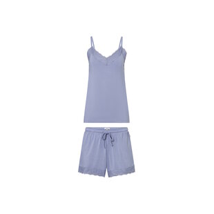 Ten Cate Dames Korte Pyjama Set Shortama Met Kant V-Hals Viscose Lichtblauw