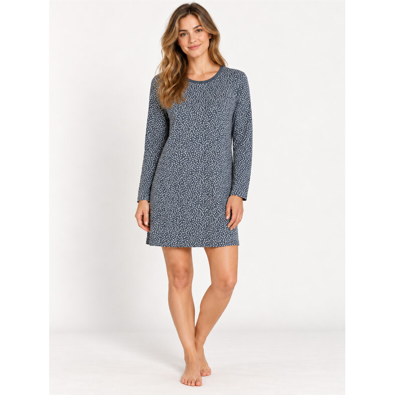 By Louise By Louise Ladies Nightshirt Long Sleeve Cotton Dark Blue/White Dotted