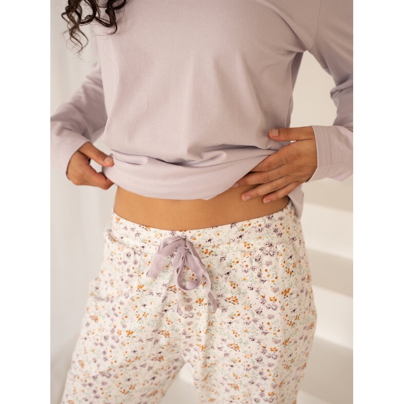 By Louise By Louise Ladies Pajama Set Long-Sleeve Cotton Floral Lilac