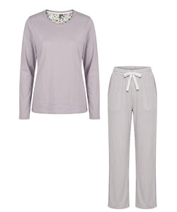 By Louise Ladies Pajama Set Long-Sleeve Cotton Striped Lilac
