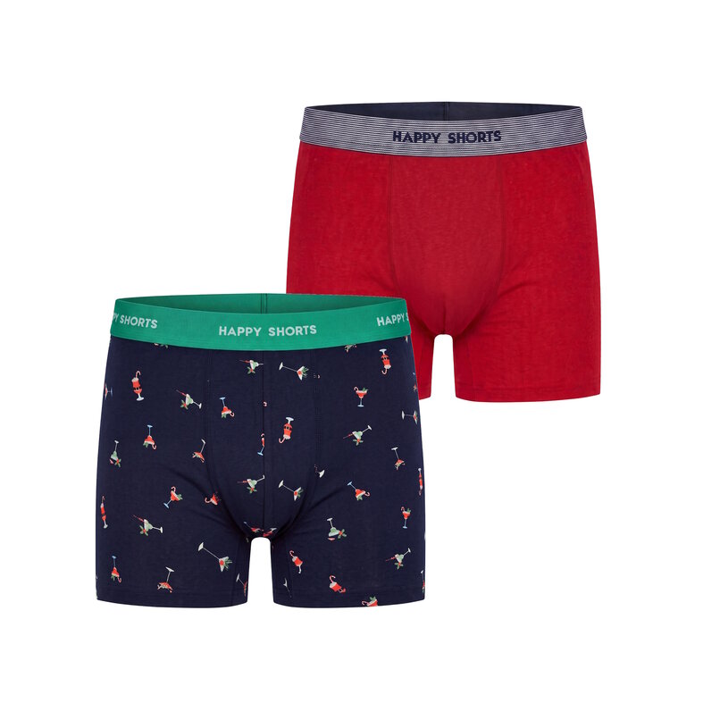 Happy Shorts Happy Shorts Heren Kerst Boxershorts Trunks 2-Pack Navy/Donkerrood