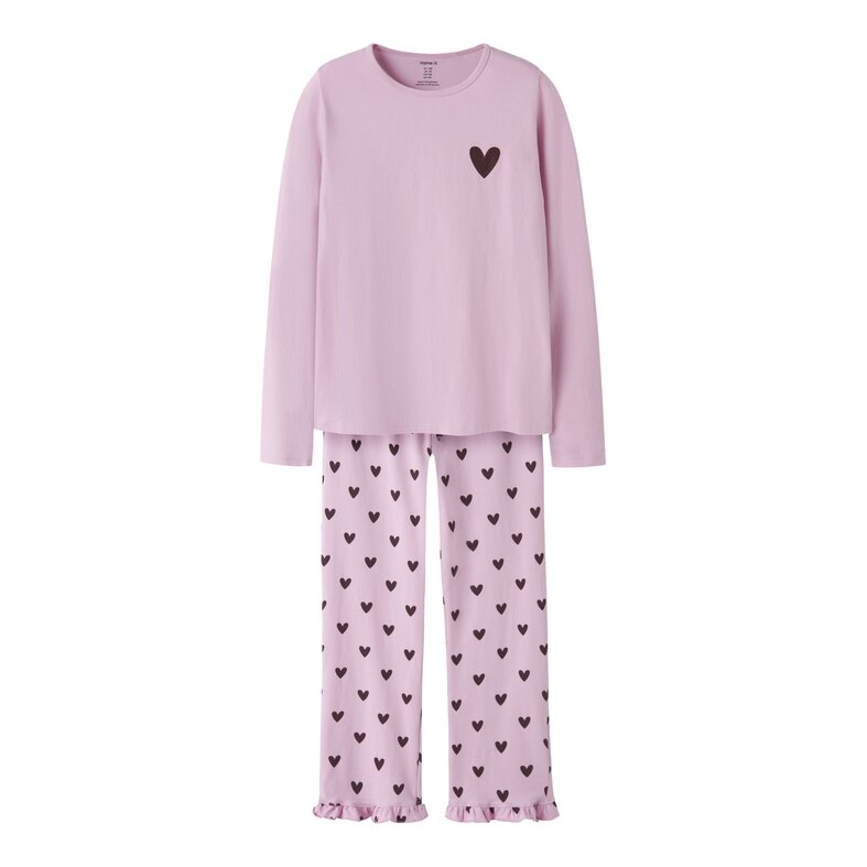 Name It Name It Meisjes Lange Pyjama Set NKFREAQ Roze Hartjes Print