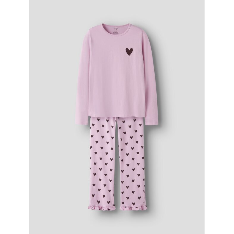 Name It Name It Meisjes Lange Pyjama Set NKFREAQ Roze Hartjes Print
