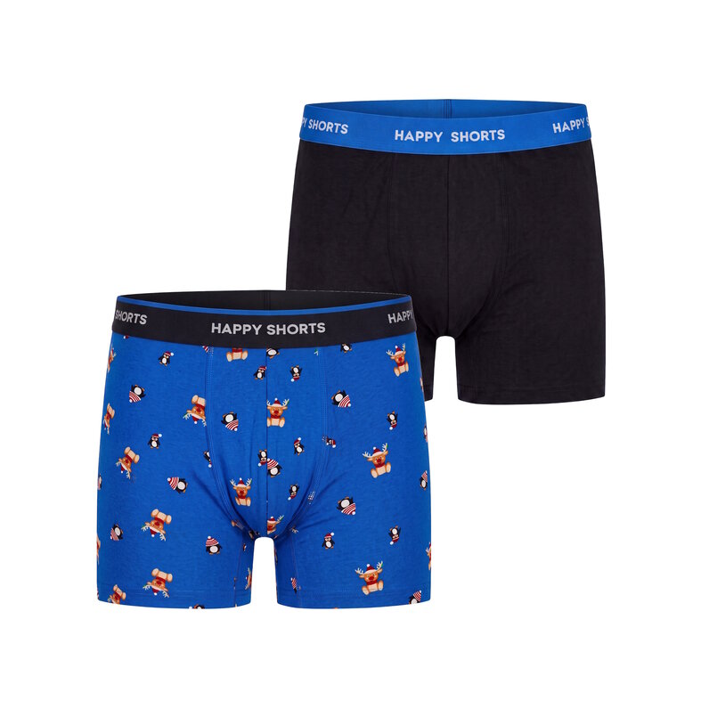 Happy Shorts Happy Shorts Heren Kerst Boxershorts Trunks 2-Pack Blauw/Zwart