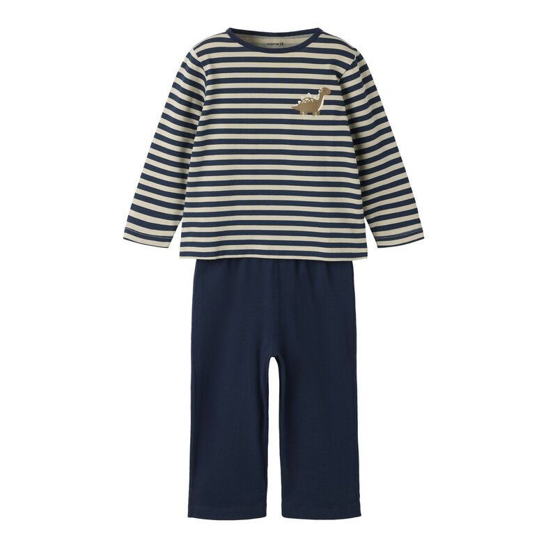 Name It Name It Jongens Lange Pyjama Set Giftbox NMMRYNDQ Dinosaurus Print Donkerblauw/Wit Gestreept