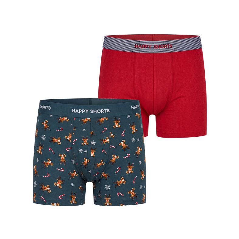 Happy Shorts Happy Shorts Heren Kerst Boxershorts Trunks 2-Pack Rood/Groen