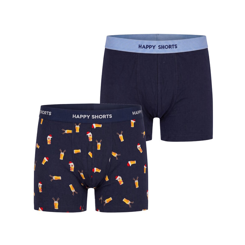 Happy Shorts Happy Shorts Heren Kerst Boxershorts Trunks 2-Pack Donkerblauw