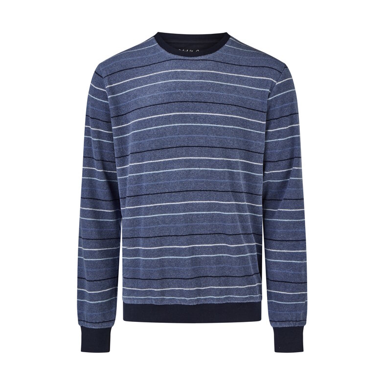 Phil & Co Phil & Co Heren Winter Pyjama Set Lang Badstof Donkerblauw Gestreept