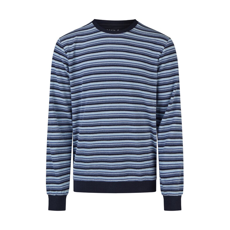 Phil & Co Phil & Co Heren Winter Pyjama Set Lang Badstof Donkerblauw/Lichtblauw Gestreept