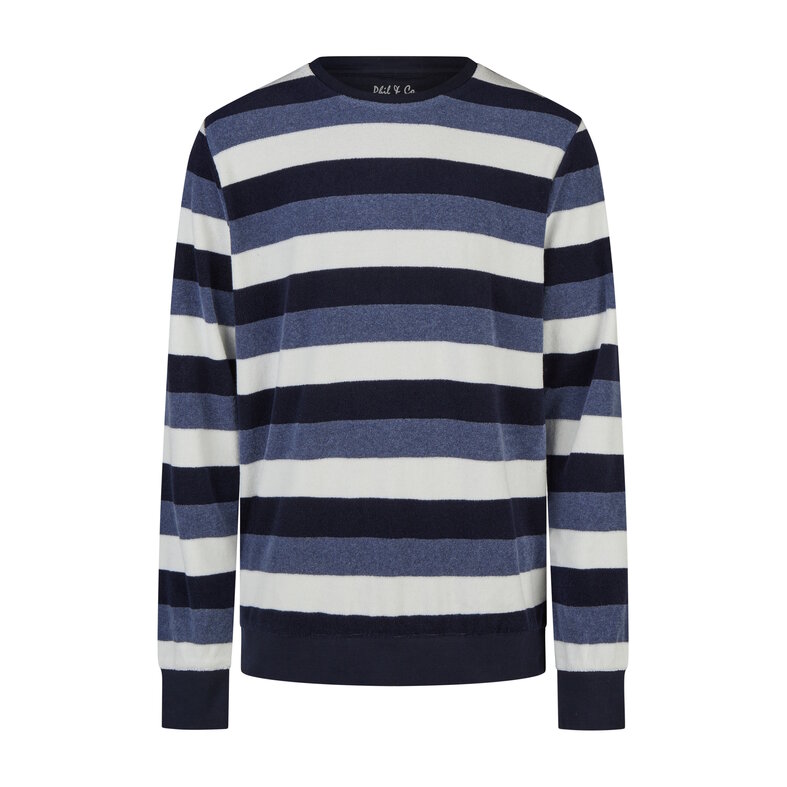 Phil & Co Phil & Co Heren Winter Pyjama Set Lang Badstof Donkerblauw/Wit Gestreept