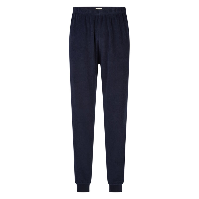 Phil & Co Phil & Co Heren Winter Pyjama Set Lang Badstof Donkerblauw/Wit Gestreept