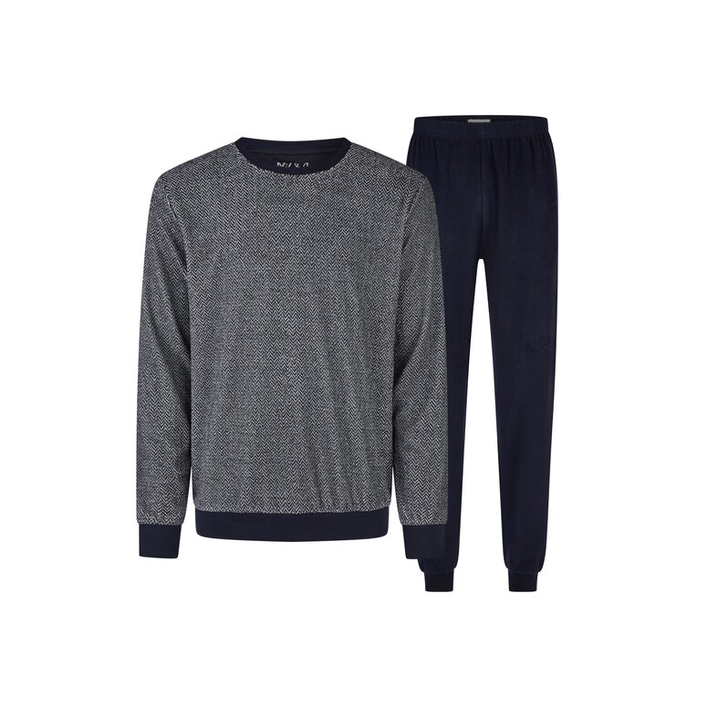 Phil & Co Phil & Co Heren Winter Pyjama Set Lang Badstof Visgraat Blauw