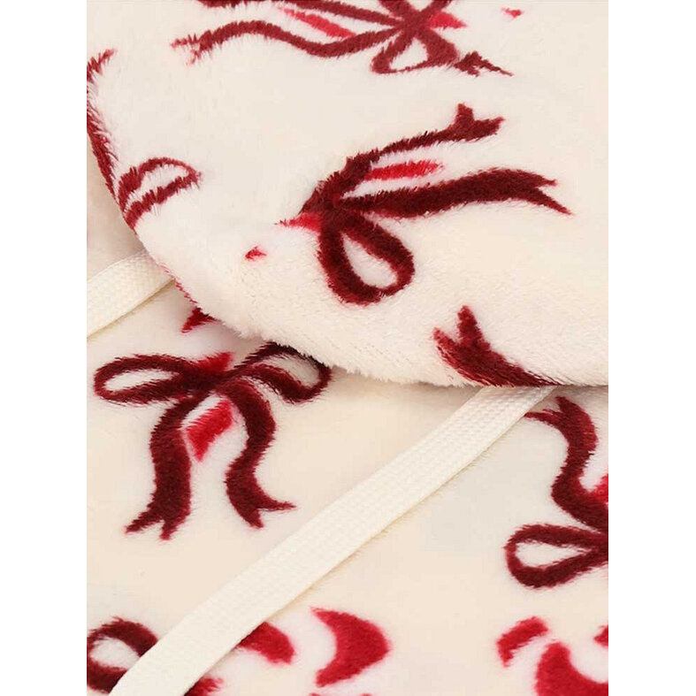 Apollo Women's Huggle Fleece Hoodie Loungewear with Hood Off-White Christmas Candy Canes & Bows