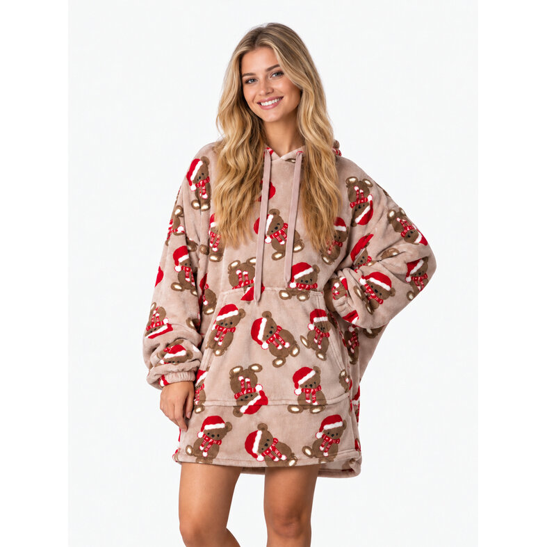 Apollo Dames Huggle Fleece Hoodie Loungewear Incl Capuchon Bruin Kerst Teddybeer