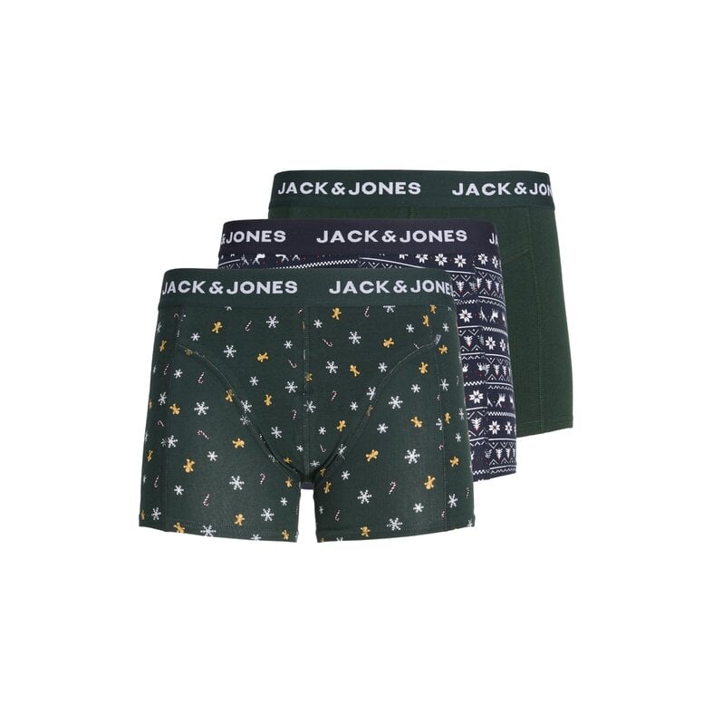 Jack & Jones Jack & Jones Heren Kerst Boxershorts Trunks JACXMAS GINGERBREAD 3-Pack Donkergroen/Donkerblauw Kerst Print