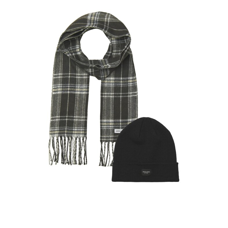 Jack & Jones Jack & Jones Heren Muts + Sjaal Giftbox JACFROST DNA Grijs Geruit/Effen Zwart