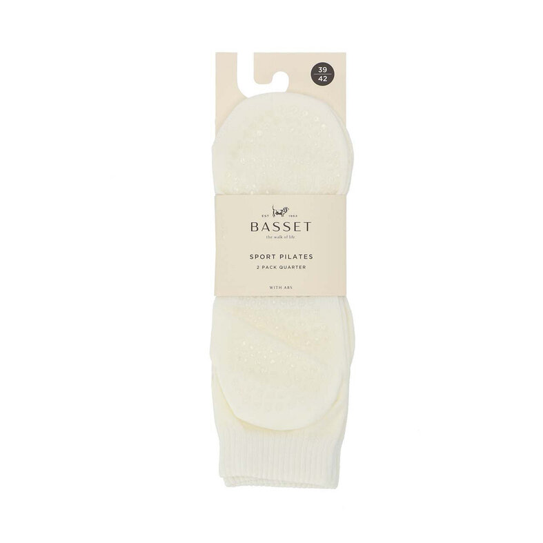 Basset Basset Women's Ankle Socks Non-Slip Yoga & Pilates 2-Pack White