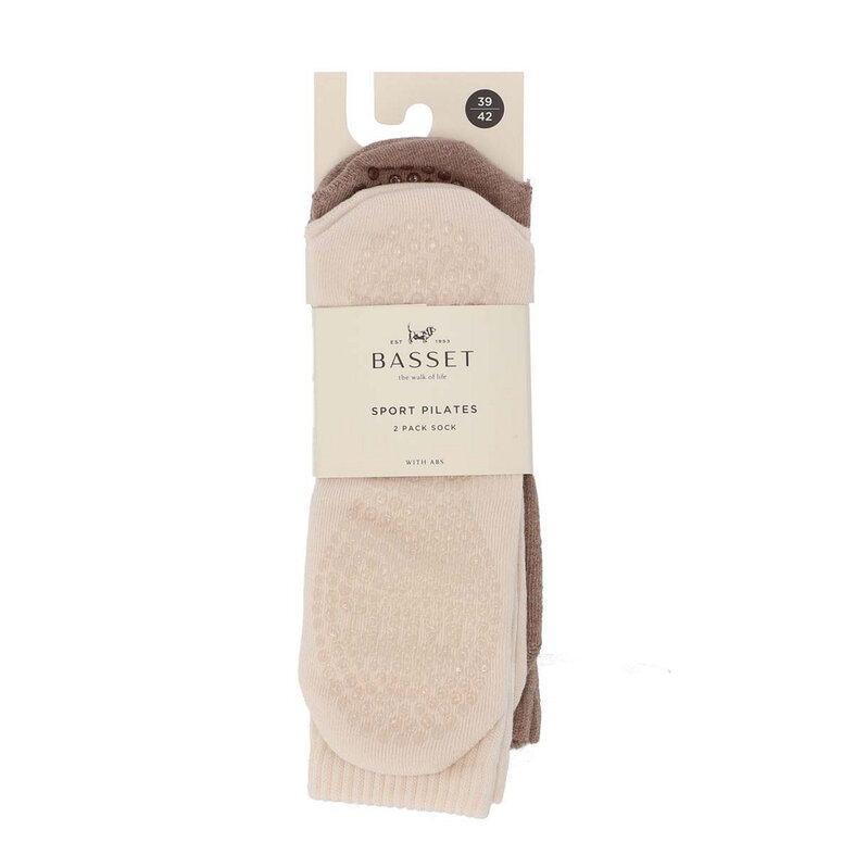Basset Basset Women's Non-Slip Yoga & Pilates Socks 2-Pack Beige