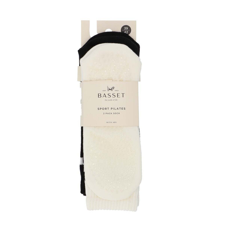 Basset Basset Women's Non-Slip Yoga & Pilates Socks 2-Pack Black/White