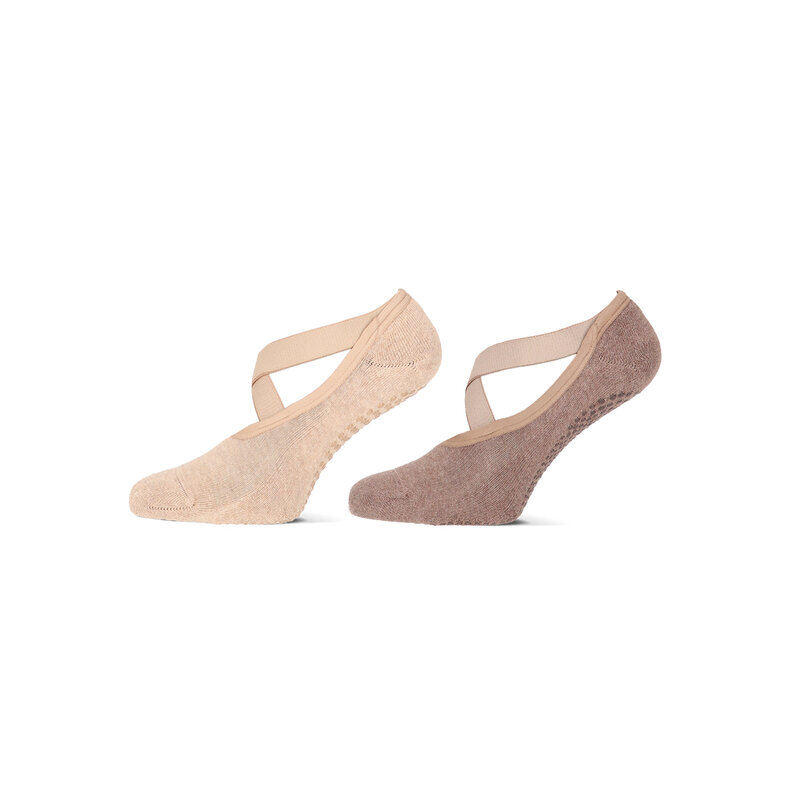 Basset Basset Women's Footies Yoga Pilates Socks Non-Slip 2-Pack Beige