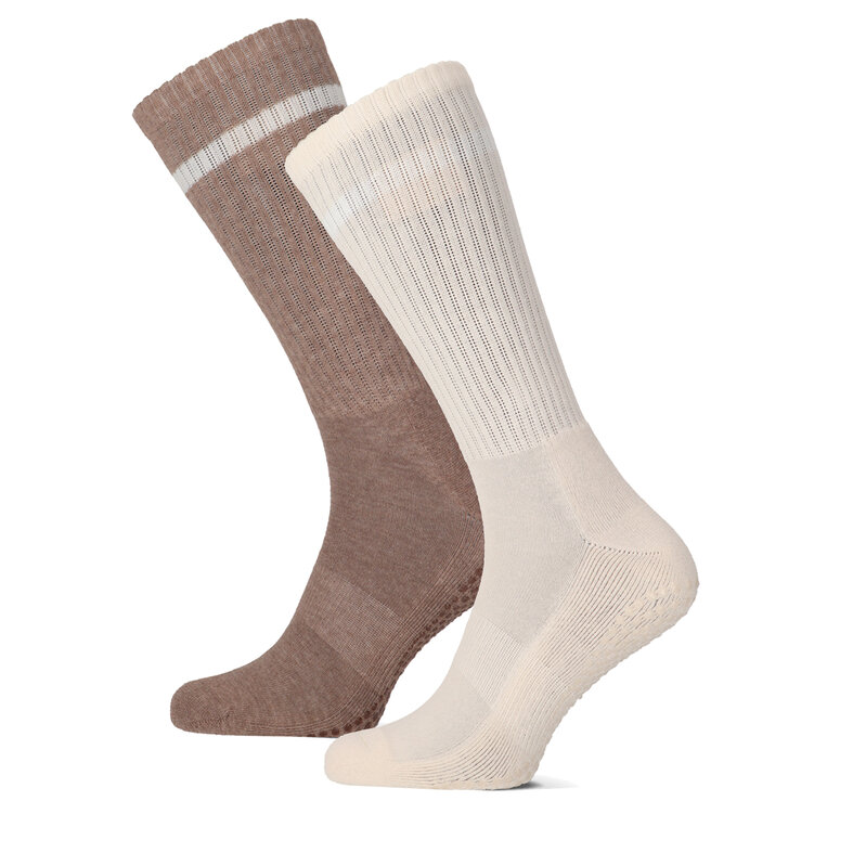 Basset Basset Women's Non-Slip Yoga & Pilates Socks 2-Pack Beige