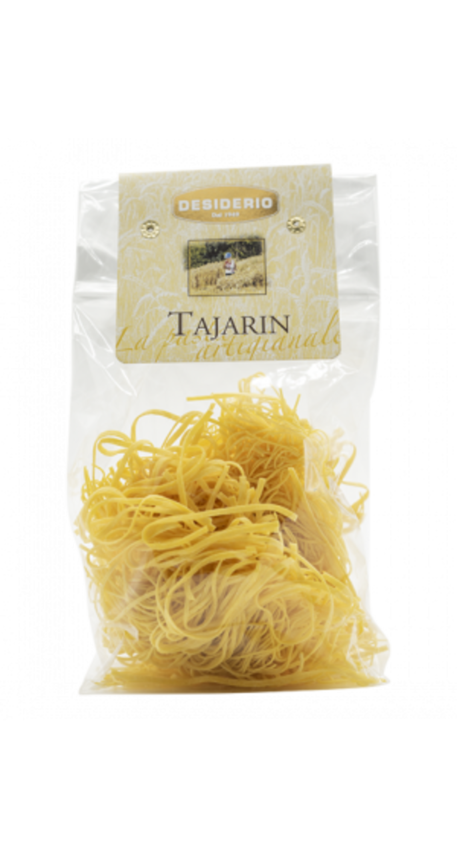 Desiderio, originele Italiaanse producten. Tajarin eierpasta, hand gemaakt. Verpakt in zak van 250 gram.