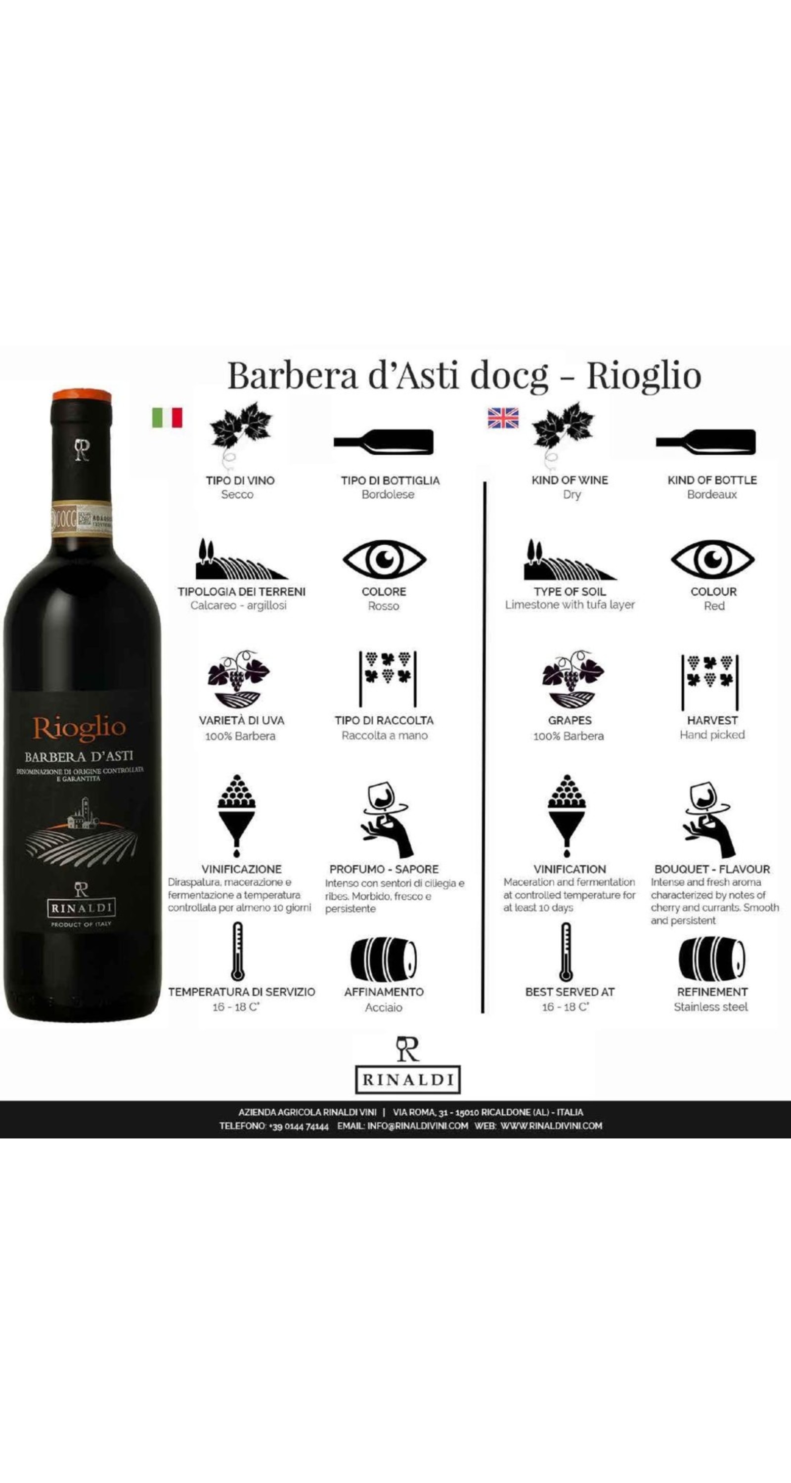 Rinaldi Piemonte Wijnen Barbera d'Asti Rioglio 750ml