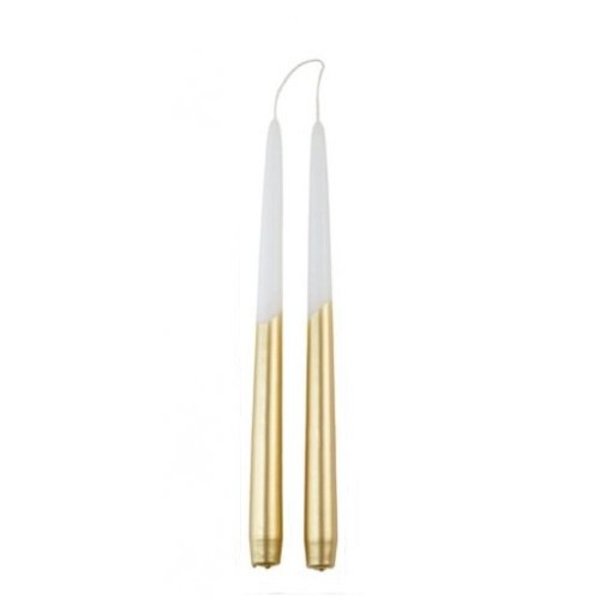 Rustik Lys Rustik Lys – Tweeling Dip Dye Dinerkaarsen  - Wit-Goud - set van 2 stuks