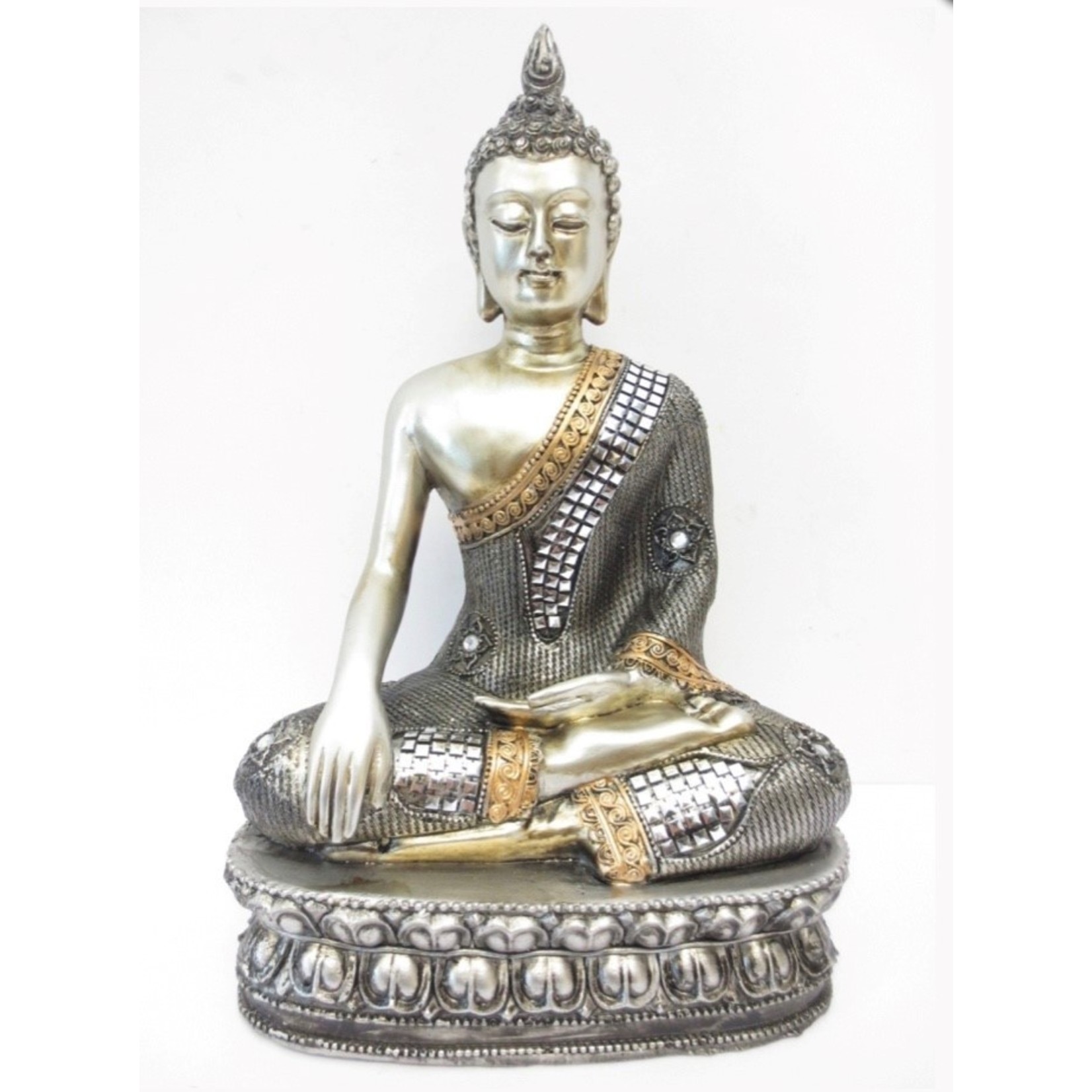 Boeddha beeld mediterend zilver-brons