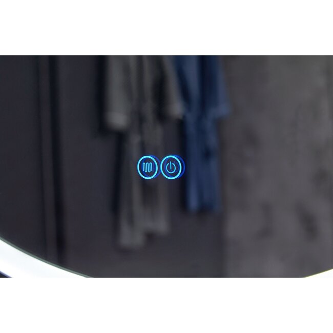 Bella Mirror Espejo redondo 80 cm con marco negro cinturón de moda, iluminación LED empotrada y antivaho