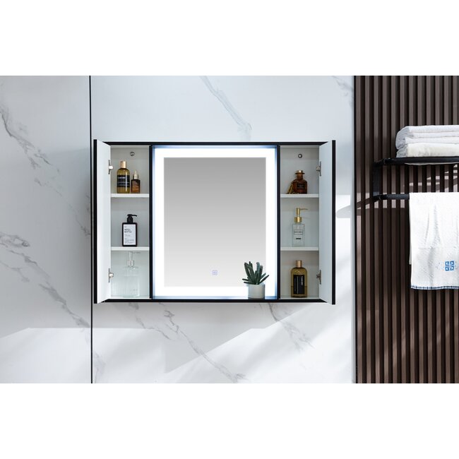 Bella Mirror Armario con espejo negro mate con iluminación LED 120 (ancho) x 70 cm (alto)