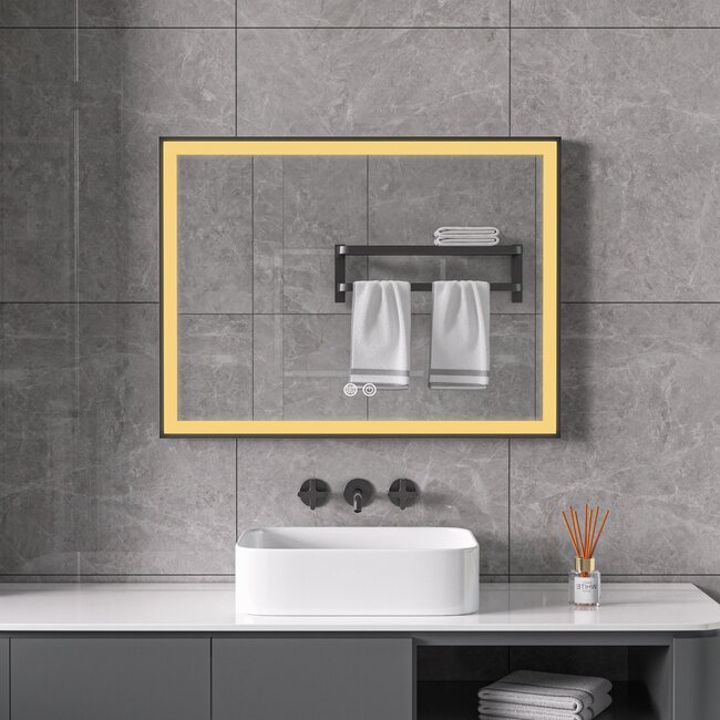 Bella Mirror Espejo con marco negro, LED, antivaho 60 x 60 cm