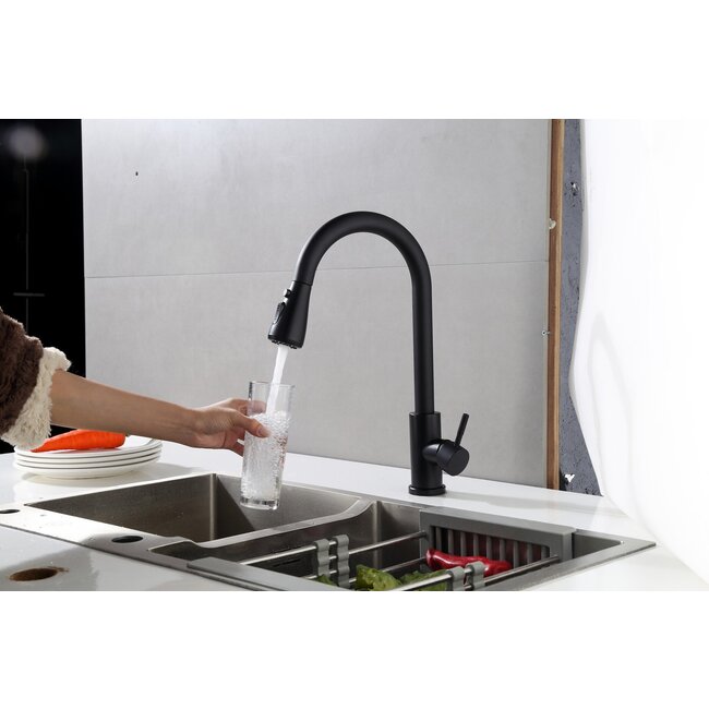 Nurion Grifo de cocina Nurion negro mate con caño