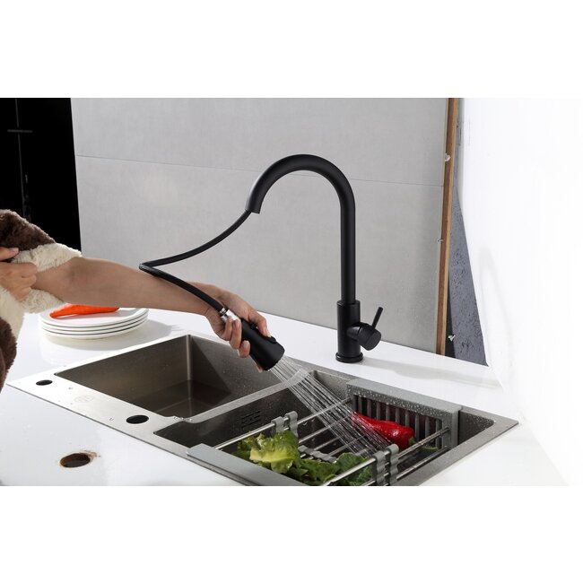 Nurion Grifo de cocina Nurion negro mate con caño