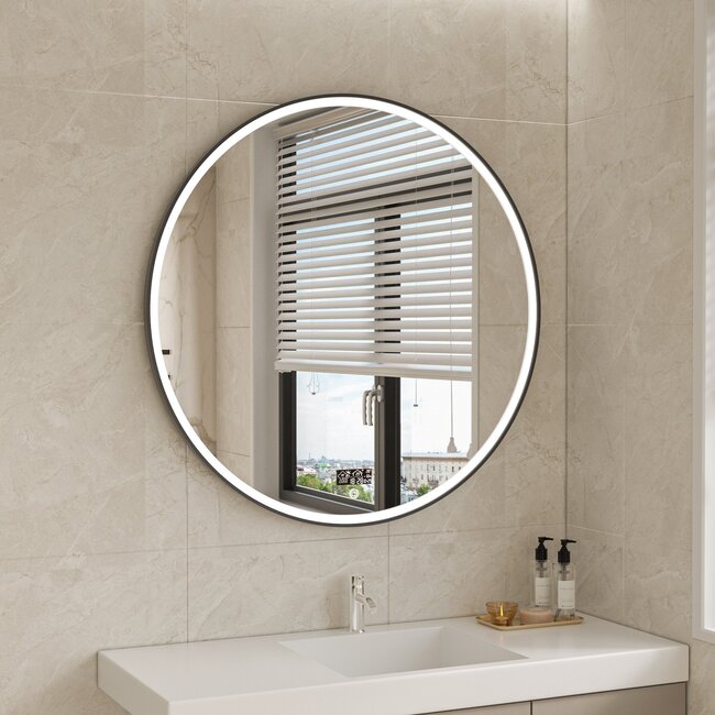 Bella Mirror Espejo inteligente redondo 100cm marco negro con iluminación LED, anti-condensación y wifi