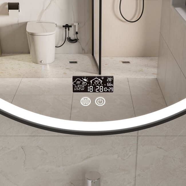 Bella Mirror Espejo inteligente redondo 100cm marco negro con iluminación LED, anti-condensación y wifi