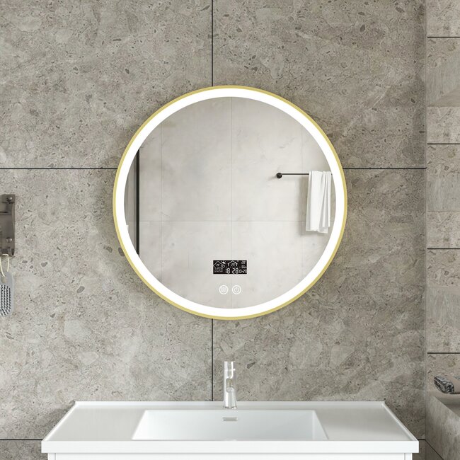 Bella Mirror Espejo inteligente redondo 80cm marco dorado con iluminación LED, antivaho y wifi