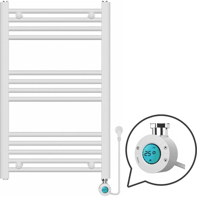 Quality Heating Radiador toallero Eléctrico con Termostato Digital - Radiador Baño - 800 × 500 mm - Blanco mate - 300 vatios