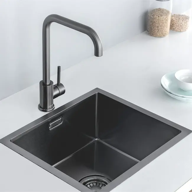 Nurion Nurion Fregadero Metal Negro 39,5 x 34,5- Fregadero Cocina - Fregaderos Cocina - Fregadero Cocina - sin agujero para grifo acero inoxidable