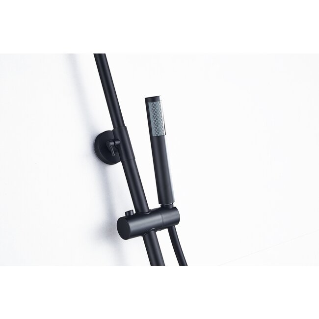 Nurion Ducha efecto lluvia de superficie cabezal 30 cm ducha termostática negro mate