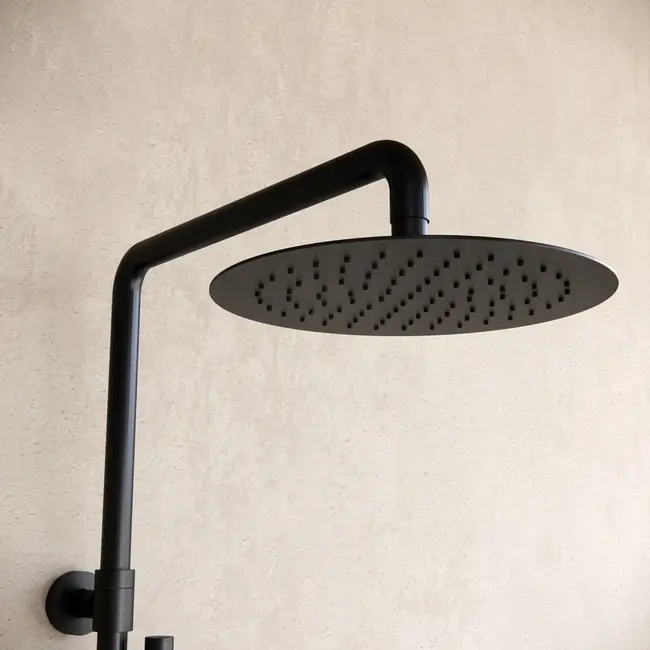 Nurion Ducha efecto lluvia de superficie cabezal 30 cm ducha termostática negro mate