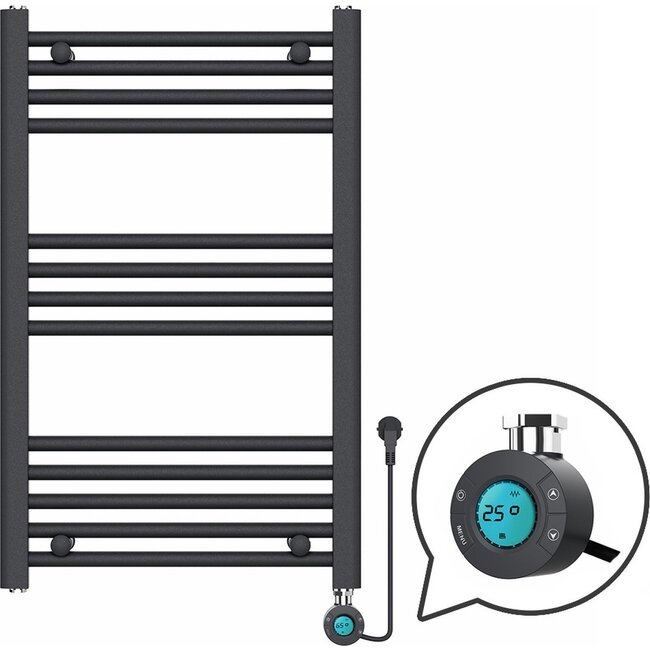 Quality Heating Handdoekradiator Elektrisch met Digitale Thermostaat - Radiator Badkamer - 800 × 500 mm - Mat zwart - 300 Watt