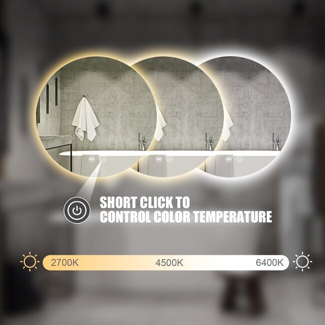 Bella Mirror Espejo redondo de 100 cm sin marco, iluminación LED perimetral y antivaho