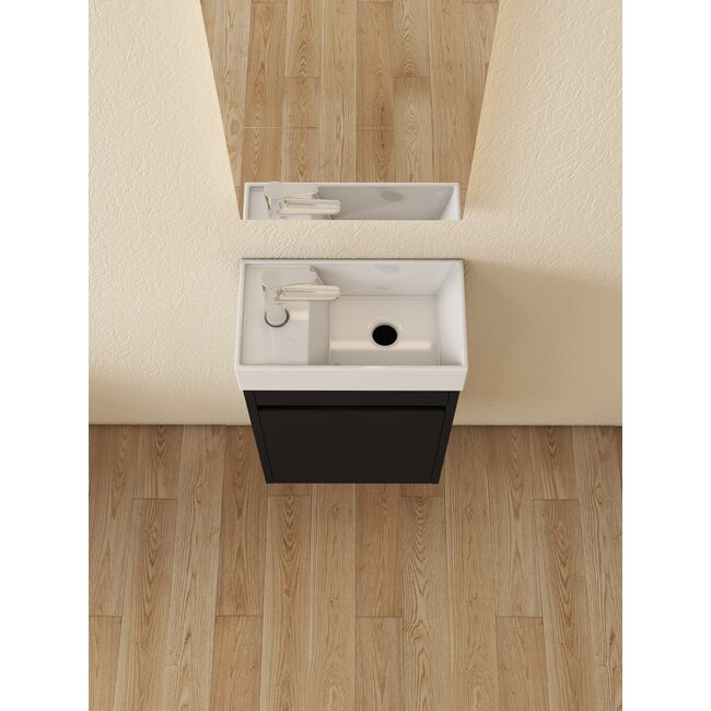 Nurion Mueble de baño Tess de Nurion: lavabo blanco brillante y armario de madera negra, 41 x 22,5 x 65 cm.