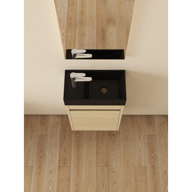 Nurion Mueble de baño Nurion Sam - lavabo negro mate y armario de madera clara - 41 x 22,5 x 65 cm