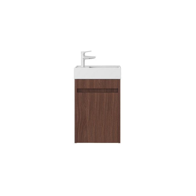 Nurion Mueble de baño Nurion Vince - lavabo blanco brillante y armario de madera oscura - 41 x 22,5 x 65 cm