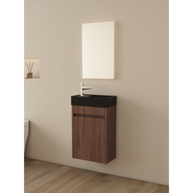 Nurion Mueble de baño Nurion Emma - lavabo negro mate y armario de nogal - 41 x 22,5 x 65 cm
