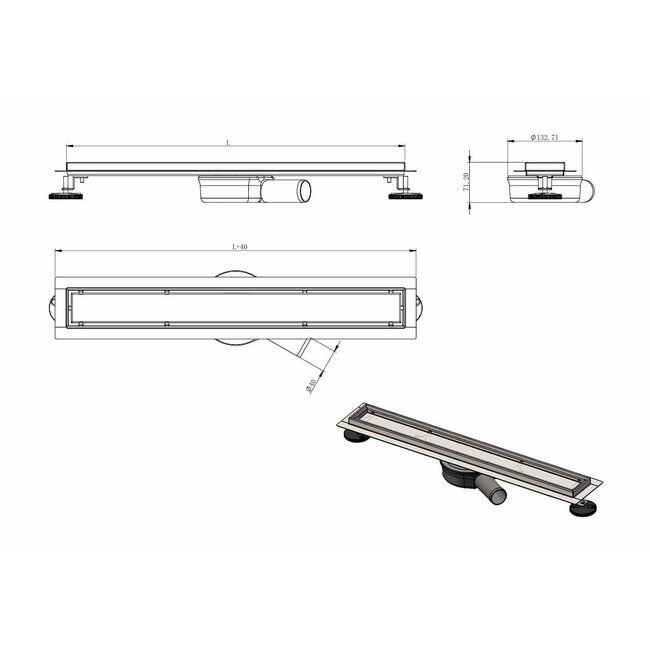 Nurion Desagüe de ducha LunaDrain completo con brida flexible